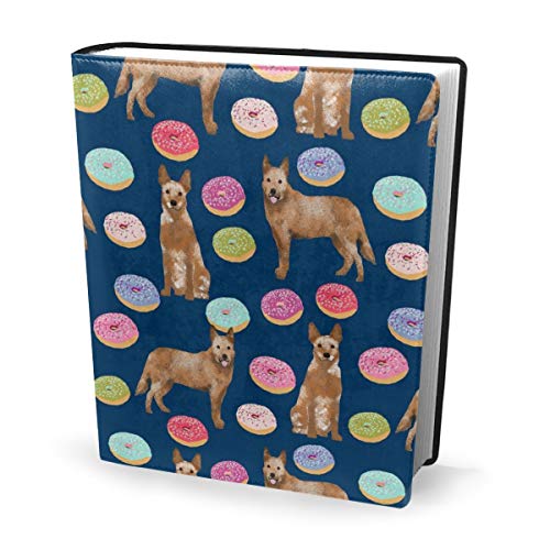 Book Cover Australian Cattle Dog Donuts Donuts Dog Donut Food Cute Dog Pet Friendly Red Heeler Waterproof PU Leather School Book Protector Washable Reusable Jacket 9×11 in