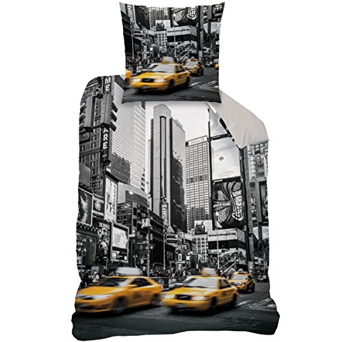 Wende Bettwäsche Set New York, 135 x 200 cm 80 x 80 cm , 100% Baumwolle, Linon, CTI
