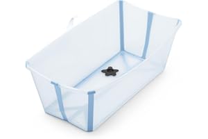 Stokke Flexi Bath, Ocean Blue - 64 x 24 x 34 cm - Foldable Baby Bath for Newborns & Babies - Lightweight, Durable & Easy to Store - Convenient to Use at Home or When Traveling