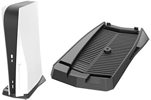 Gamer Gear PS5 Disc Edition Console Stand - Black Vertical Console Stand with Built-In Cooling Vents - PlayStation 5 Optical Stand with Anti-Slip Pads - Space Saving PlayStation Console Stand