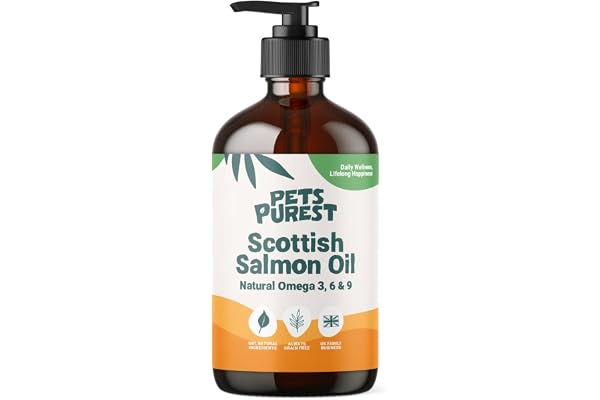 Pets Purest Huile de Saumon pour Chien et Chat 500ml, Riche en Omega 3 6 9 et Vitamine E. 100% Naturel Saumon Huile Omega 3 supplément pour Chiens, Chats, Chevaux, Furet & Animaux de Compagnie