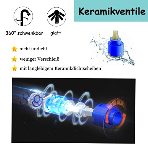 Küchenarmatur herausziehbarer Geschirrbrause 2 Strahlarten Hochdruck Hoher Auslauf 360°Schwenkbereich aus Messing verchromt Armatur Küche - 4