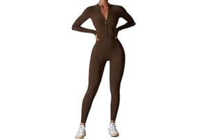 OEAK Mono deportivo largo ajustado para mujer, de manga larga, cuello alto, con cremallera, forro polar, sin costuras, de una pieza