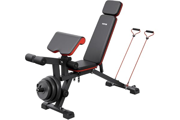 VEVOR 363 kg justerbar viktbänk för träning i hemmagym, platt bänk med benförlängning, snabb justering, 1878 x 530 x (880-100