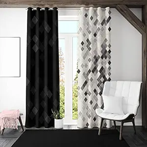 TheYaYaCafe Premium Beautiful Velvet Pattern Printed Window/Door Curtain 4x7 feet for Living Room, Bedroom Decoration - (Black White, Set of 2)