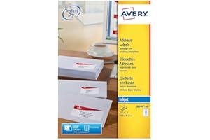 Avery Smudge Free, Printable, Address Labels, Quickdry, 63.5 x 38.1 mm, White, 21 Labels per Sheet, 210 Blank Labels per Pack (J8160-10)