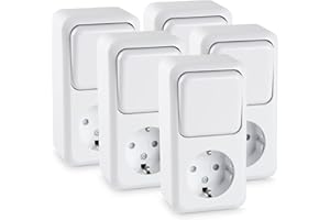 HEITECH PROMOTION GMBH HEITECH Conmutador de superficie, combinación de toma de corriente - 5 tomas de corriente con contacto de puesta a tierra, interruptor de luz de superficie para uso interior 250V 16A IP20