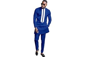 DBQ African Men's Formal Clothes Dashiki Shirt and Pant Two Piece Suit Traditional Long Sleeve Outfits