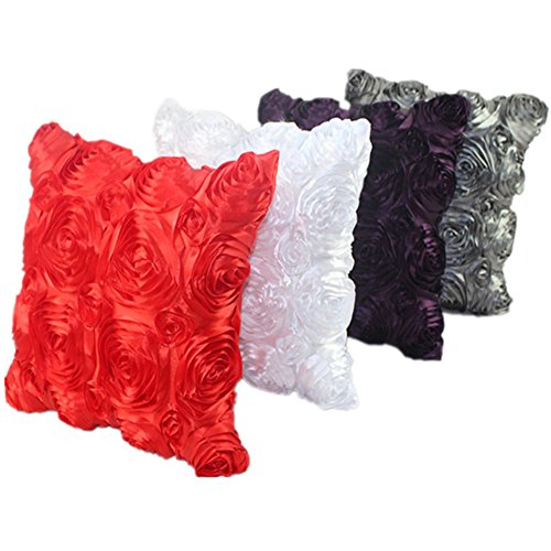 Oriskey 3D Satin Rose Blumen Kissenhülle Kissenbezug Kissenbezüge Dekokissen Kissen Fall Haus Bett Sofa Couch Zimmer Auto Dekorative Violett 42x42cm - 5