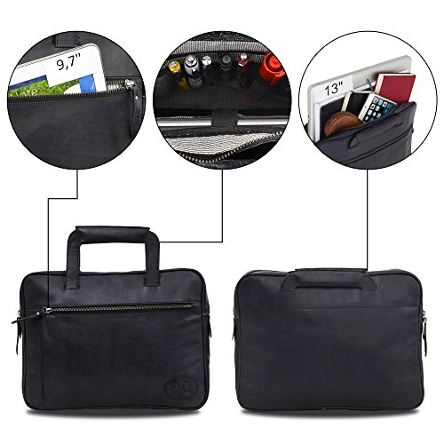 Gusti Leder studio „Lea“ Henkeltasche Laptoptasche MacBook 13 Zoll Businesstasche Ledertasche Notebooktasche 13 inch Ausziehbare Griffe Ziegenleder Vintage Graphitgrau Dunkelgrau 2H64-29-6 - 3
