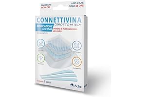 Connettivina cerotto Hi Tech Fidia farmaceutici | Formato 6x7 cm | Per escoriazioni, piccoli tagli e scottature | Imbevuto con Acido ialuronico sale sodico