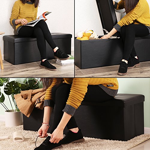 SONGMICS Coffre de rangement Couvercle pliable par 2 côtés Banc de rangement Capacité 120 litres Noir LSF75BK