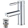 Basin Tap with pop up Waste,Luckyhome Washroom Sink Mixer Taps Single Lever Brass Cold and Hot Water Faucet
