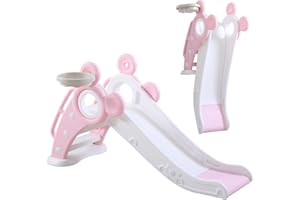 YOLEO Toboggan pour Enfants, Toboggan Amusant avec Panier de Basket, Jeu d'Extérieur et l'Intérieur pour pour bébé , Toboggan Maternelle, Stable, Sûr, Grand et Largeur 115 x66 x125cm(jusqu'à 25 kg)