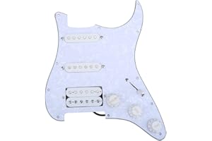 Musiclily 11 Fori HSS Battipenna Precablato Pre-Wired Loaded Strat Pickguard con Pickup Single Coil Humbucker Set per Chitarra Elettrica Fender USA/Mexican Stratocaster Squier, 4 Strati White Pearl