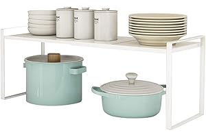 Taotigzu Cuisine Métal Demi Etagere Étagère rétractable en Coin pour Placard économise l’Espace pour Armoires de Comptoirs, Garde-Manger et Ustensiles,（14.2-23.6）”L X 8.3”W X 9.1”H(Blanc,Plus élevé)