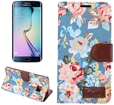 Samsung Galaxy S6 Edge Plus Case,Vintage Blue flower Magnetic Flip TPU Jacquard Leather Wallet Flip Card Slot Stand holster Cover Case for samsung galaxy s6 edge plus