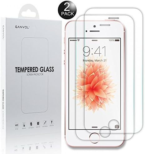 Ganvol (2 Pack) Premium Tempered Glass Screen Protector for Apple iPhone SE/iPhone 5S/iPhone 5/iPhone 5C