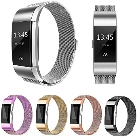 Fitbit Charge 2 Strap Band replacement, einBand Milanese Loop Stainless Steel Metal Bracelet Strap with Unique Magnet Lock for Fitbit Charge 2 Silver, Small