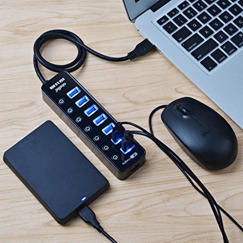 Atolla USB 3.0 Hub 7 port Multi USB Splitter Netzteil mit Schalter und 5V/3A 15W Power Supply Adapter -Schwarz - 6