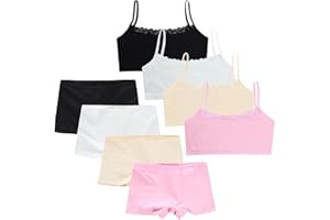 SUNVIVID Girls Seamless Sports Bras Sets Cotton Teen Strappy Top Camisole Style Training Underwear with Elastic Shoulder for Kids 7-10 Years / 66-99lb