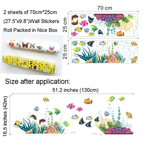 ElecMotive Fisch Entfernbare Wandtattoo Wandaufkleber Wall sticker Aufkleber DIY für Wohnzimmer Schlafzimmer Kinderzimmer in Geschenkkarton 42cm (H) * 130cm (W) (Unten Meer) - 6