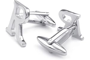 HONEY BEAR Cufflinks Initial Alphabet Letter for Mens Wedding Formal Business Silver/Black