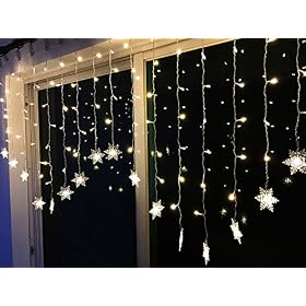 BLOOMWIN LED Rideau Lumineux de Flocon de Neige 2m * 1m 8 Modes 5V USB Guirlandes Lumineuses avec Anneau Fixe Parfait Pour Rideau Fenêtre Décoration de Noël Mariage Jardin Chambre Bar Blanc Chaud