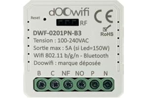 DOOWIFI DWF-0201PN : Module Wifi 230V avec sortie relais contact sec 2 états (normalement ouvert/fermé) encastrable dans une boîte d'encastrement standard. Nouveau format plus petit.