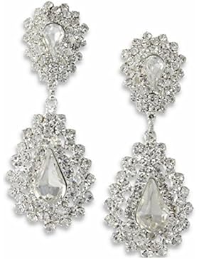 Schmuckanthony Abi Ball Abend Hochzeit Brautschmuck lange Ohrclips Clips Klips Clip On Ohrringe Kristall klar...