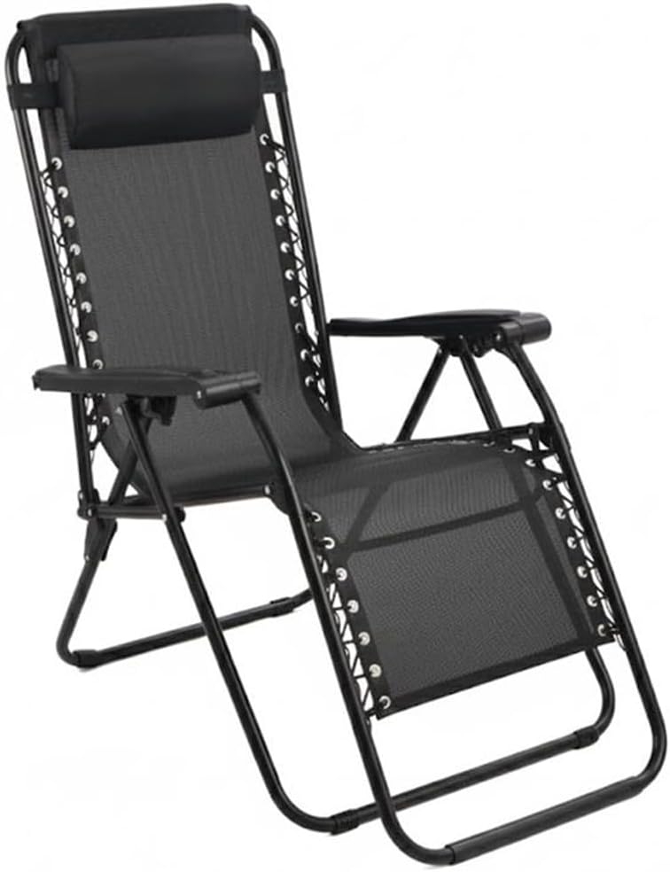 Creaciones Llopis ARW Silla Hamaca Plegable para Exterior con Cojín Silla Tumbona Gravity Plegable para Playa Medidas 158x63x106 cm. (Negro)