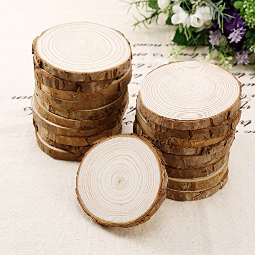 20 x Rund Holzscheiben Baumscheiben Namensschild Anhängeetiketten Hochzeit Deko Basteln DIY 8-9cm - 5