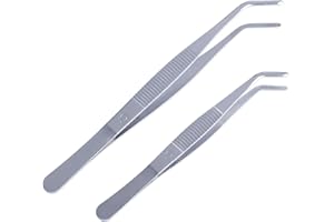YoiYee 2pcs(7" + 5.5") Curved Tip Stainless Steel Tweezers, Curved Blunt Serrated Angled for Arts & Crafts, Aquarium, Cooking, Repair, Sewing, Modeling, Plant