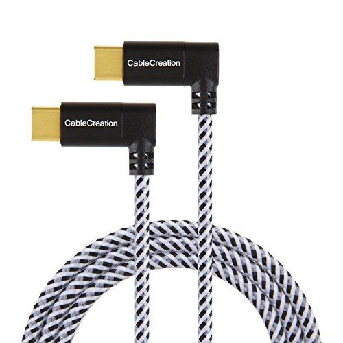 USB Typ C Kabel, cablecreation 4 Füße Dual rechten Winkel usb-c auf usb-c geflochtenem Kabel, 90 Grad für neue MacBook (Pro), Google Pixel XL, Nexus 5 x/6P, LG G5 & mehr, 1,2 m/schwarz & weiß Farbe mit Aluminium Fall