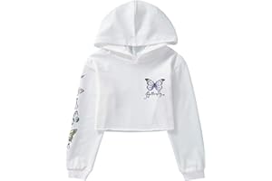 Aislor Enfants Filles Sweatshirt À Capuche Manches Longues Veste Boléro Ete Princesse Lettres Papillon Imprimé Hooded Hoodie Tops Crop Fermeture À Glissière