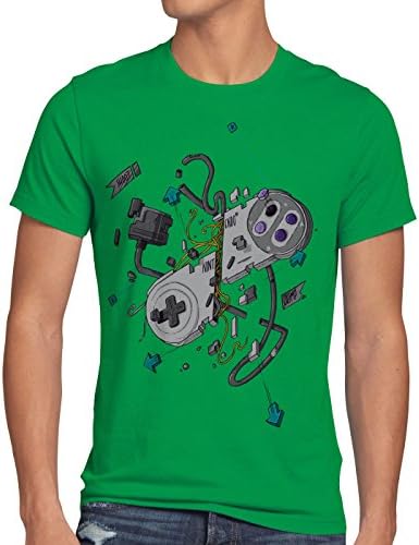 style3 16-Bit Controller Men's T-Shirt snes nes kart yoshi luigi mario, Size:XL;Color:Green