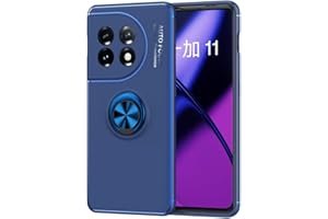 RankOne Funda de Teléfono para OnePlus 11 5G (6.7" Inches), Silicona con Soporte de Anillo, Soporte Magnético para Coche - Azul