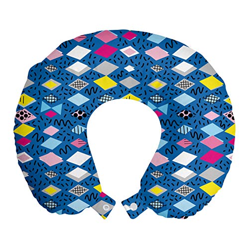 ABAKUHAUS Geometrisch Reisekissen Nackenstütze, Diamant-Formen Pinsel Hits, Schaumstoff Reiseartikel für Flugzeug und Auto, 30x30 cm, Cobalt Blue Multicolor