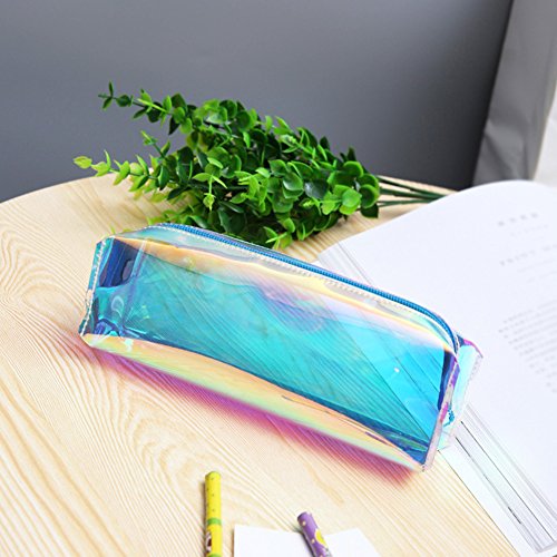 Lumanuby - 1 estuche para l pices de tela moderno y creativo gran
capacidad para l pices o maquillaje color azul transparente