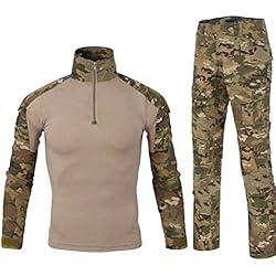 QCHENG Chemise de Combat Militaire Homme Airsoft Shirt Tenue Camouflage Uniforme Tactique Séchage Rapide à Manches & Pantalon Costume Tenues de Combat Pantalon Paintball MC Small