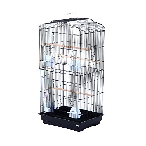 Pawhut Cage à Oiseaux avec mangeoires perchoirs 48 x 36 x 91 cm Noir