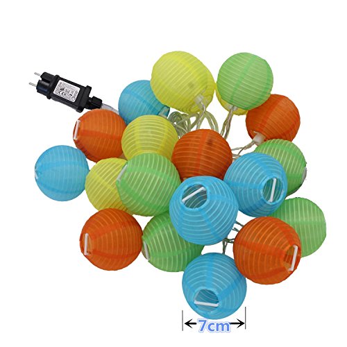 Gresonic 20er LED Lichterkette Lampion/Laternen Deko für Garten, Weihnachten, Party, Hochzeit, Innen und Außen mit dem Stecker (bunt) - 4