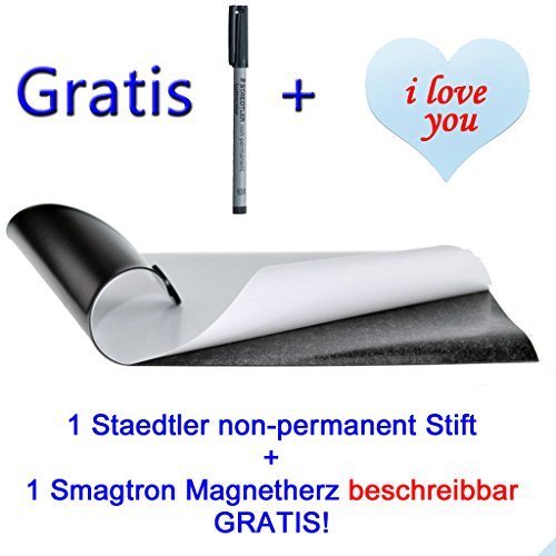 Eisenfolie - Ferrofolie selbstklebend DIN A2 - 0,4mm Stark - 420mm x 594mm x 0,4mm selbstklebend 1 non-permanent Stift + 1 Magnetherz beschreibbar Gratis!!