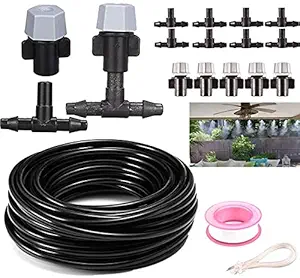 DIY Crafts Drip Irrigation Kits, Misting System Hose Adapter, Outdoor Misting Cooling System with Nozzle for Garden (6 Pcs Misting Set, Included Pipe + Faucet Connector + Accessories)