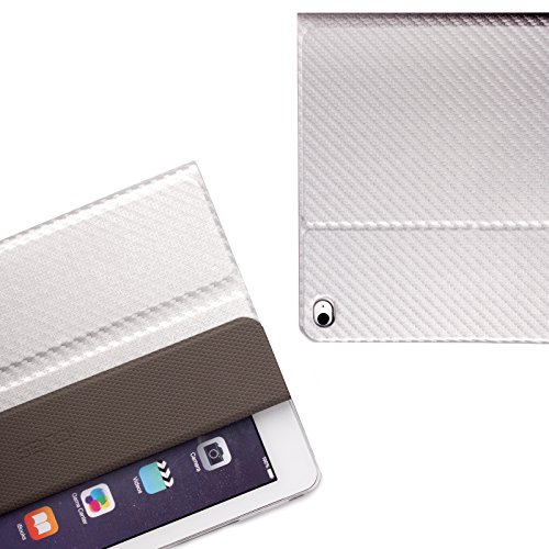 Apple iPad Air 2 Case | 360° Standfunktion | Carbon Optik silber | iCues Manzano Tasche | weitere Leder-Imitat – und Farbvarianten verfügbar | Schutz-Hülle mit Geschenk-Box - 2