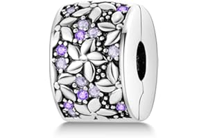 Parmuz Clip Spacer Charm for Bracelet 925 Sterling Silver Pave Cubic Zirconia Clip Lock Spacer Stopper Charm Bead Star Moon Evil Eye charms Jewelry Gift for Woman