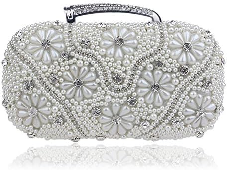 HAPPYTIMEBELT Pearl Beaded Flower Wedding Clutch for Bride and Bridesmaids(White)