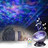 Lunsy Ozean Projektor Nachtlicht Kinder Atmosphäre Tischlampe mit Multifunktionale Fernbedienung (Musik-Eingang/ 7Lichtmodi/4 Naturklänge ), für Schlafzimmer Babyzimmer Kinderzimmer, TF Steckplatz/USB Klinken Kabel, Schwarz - 2