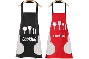 SAIJIAN 2 Pezzi Grembiule Cucina Donna Uomo Grembiule da Cucina Impermeabile e Antiolio Grembiuli con Tasche per il Ristorante di Cucina Casalinga