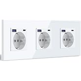 BSEED Wall Plug With USB C 20W, Schuko White With Fast Charger, 3 Gang Power Outlet With 2 Chargers and Type C, Integrated Su